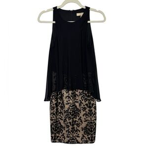 Aidan Mattox Sleeveless Brocade Lace Cocktail Dress Chiffon Overlay Glam Goth